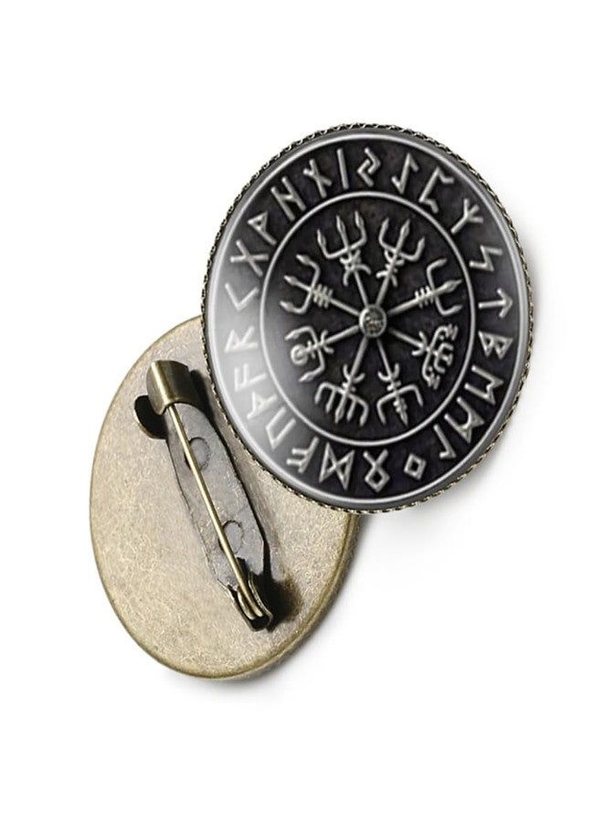 vmcoatdu Round 1 Inch Viking Compass' Nordic Rune Pin Brooch Metal and Inlay Glass Revivalism Style Souvenir Badge Brooch for Hat Clothes Backpack (Color A) - Image 5